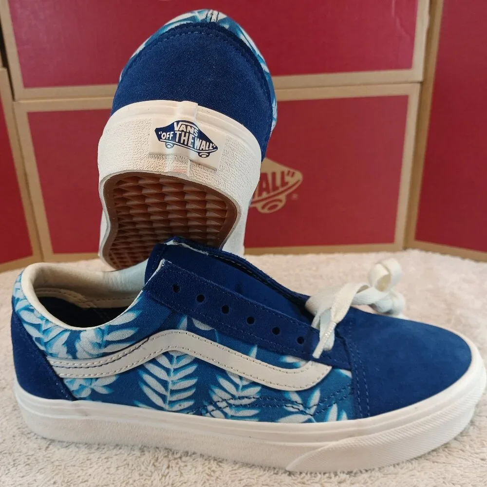 Vans Men's 4.5/Women's 6 Old Skool Solar Floral Blue and White VNOA4U3BWV8